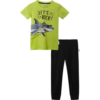 Chlapecké pyžamo Winkiki Kids Wear Chlapecké pyžamo - krátký rukáv, dlouhé kalhoty Let's Rock - salátová/černá Barva: Zelenočerná, Velikost: 116