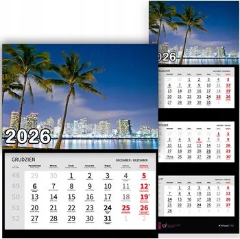 Kalendář Trojdílný kalendář na rok 2026 Miasto i palmy Premium | Nástěnný kalendář - vzory