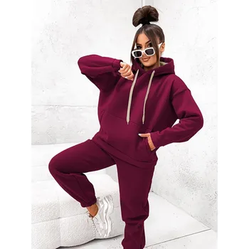 Dámská halenka Hrubší bavlněná dámská tepláková souprava ve vínové bordó barvě (82143) odstíny červené uni velikost