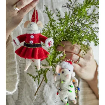 Vánoční ozdoba Bloomingville Plstěné ozdoby myšky Bloomingville Peo Ornament, White, Wool