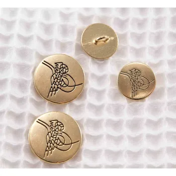 Knoflík Kovový knoflík klubový - se zdobením - lesklý - zlatý - průměr 2 cm