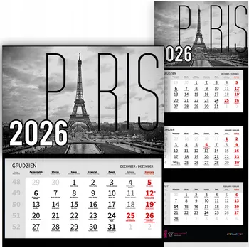 Kalendář Třídílný kalendář na rok 2026 Wieża Eiffla z Paris Premium | Nástěnný kalendář