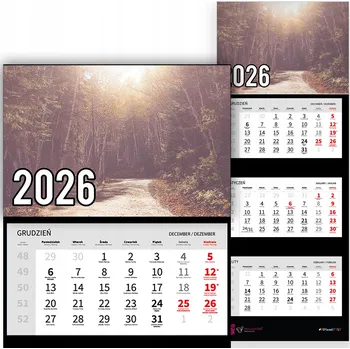 Kalendář Trojdílný kalendář na rok 2026 Las we mgle Premium | Nástěnný kalendář s motivy