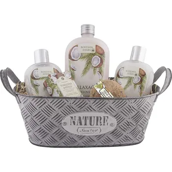Kosmetická sada Plechový dárkový koš - kosmetika s kokosovým olejem