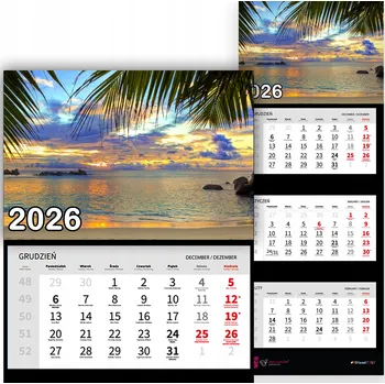 Kalendář Trojdílný kalendář na rok 2026 Morze i palmy Premium | Nástěnný kalendář s motivy
