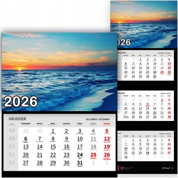 Kalendář Trojdílný kalendář na rok 2026 Morze przy zachodzie słońca Premium | Vzory