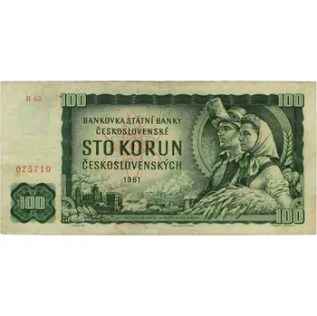 Bankovka ČSR, 100 Kčs, Pi. 91f, 2/VF, 1961, serie R, 075710