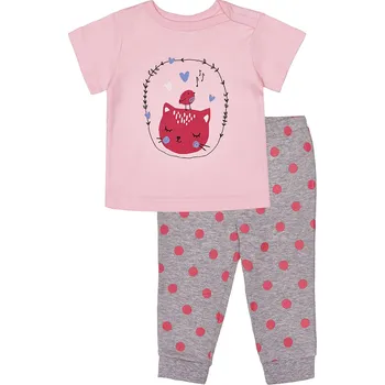 Kojenecká souprava Winkiki Kids Wear Dívčí pyžamo Cat - růžová/šedý melanž Velikost: 80
