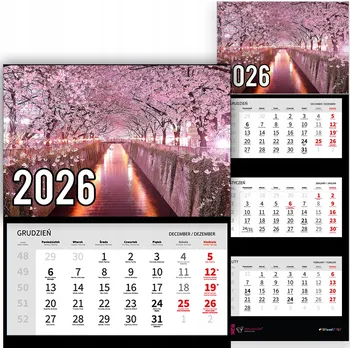 Kalendář Trojdílný kalendář na rok 2026 Aleja wiśni nad wodą Premium | Nástěnný kalendář