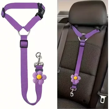 Vodítko pro psa Psí bezpečnostní pás do auta 2v1 – vodítko + autopás, nastavitelný - Fialová