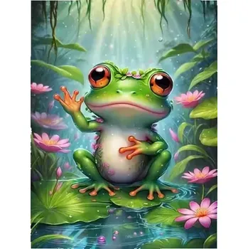 Diamantové malování Diamantové malování/Homfun - Žabička v jezírku + perleťové kamínky