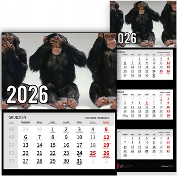 Kalendář Trojdílný kalendář na rok 2026 Trzy małpki Premium | Nástěnný, různé vzory