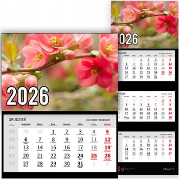 Kalendář Trojdílný kalendář na rok 2026 Piękne kwiaty Premium | Nástěnný, různé vzory