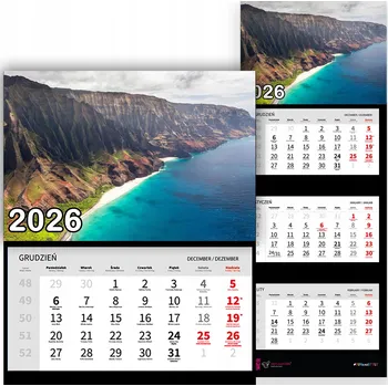 Kalendář Trojdílný kalendář na rok 2026 Widok na piękny krajobraz Premium | Vzory