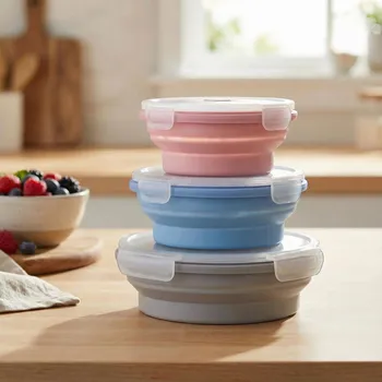 Dóza na potraviny Skládací silikonové nádoby na potraviny s víčky KONIGHOFFER OPTIMA 3 ks.