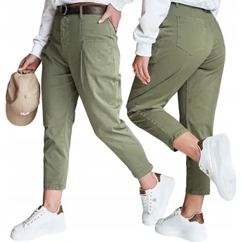 Dámské kalhoty Dámské chino kalhoty s vysokým pasem khaki UY2558 - M