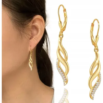 Náušnice Zlaté Visací Dámské Náušnice Stříbro O Ryzosti 925 Pozlacené Dlouhé S Zirkon