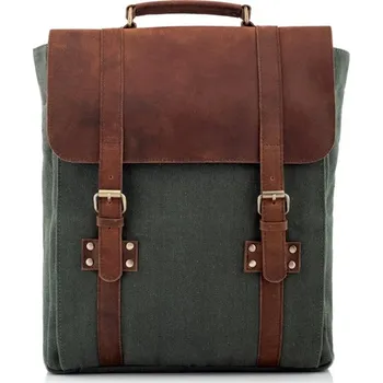 Podprsenka Polský pánský kožený batoh Retro Hnědý Zelený Plátno Belveder BT31
