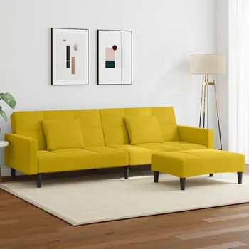 Pohovka vidaXL 2místná rozkládací pohovka s podnožkou samet [3258117] Barva: Žlutá