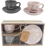 MOREX Hrnky s podšálky, sada 2ks, barva šedá a růžová, objem 90 ml