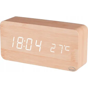 Budík Dřevěný Budík Elektronický LED Digitální Stolní – TEPLOMĚR + DATUM