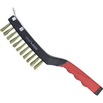 Ruční nářadí DEDRA-EXIM Drátěný kartáč se škrabkou 4řadý, DEDRA 2001P23 mosaz, 285 mm, dvouhmotnostní rukojeť