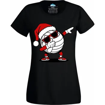 Dámské tričko Dámské tričko Vánoční Dabující Volejbalový Míč (Velikost: L, Barva: Černá)