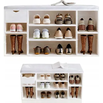 Botník Botník s lavicí a zásuvkami Rebiko 100 x 48 x 30 cm bílý