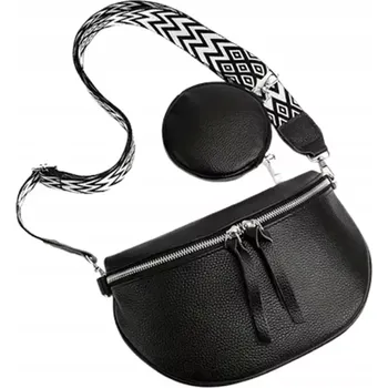 Ledvinka Crossbody ledvinka GP51 (Dámská černá ledvinka + klíčenka, 26 x 17,5 x 8 cm a 11 x 2 cm, moderní široký bíločerný popruh v délce až 125 cm)