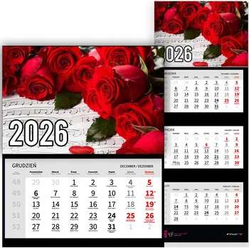 Kalendář Trojdílný kalendář na rok 2026 Róże na tle nut Premium | Nástěnný kalendář s motivy