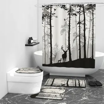 Prostěradlo Sprchový Závěs , potisk, polyester , černý, textil, 180x200cm