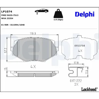 Brzdová destička Sada brzdových destiček, vždy 4 kusy v sadě DELPHI LP1074