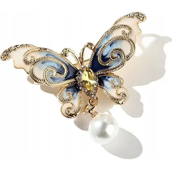 Brož Dámská brož ve tvaru motýla Smaltovaná perlová spona Modrá