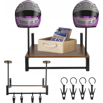 Věšák Držák / Věšák na Motocyklová Přilba, Pevný Hák + háčky na Rukavice