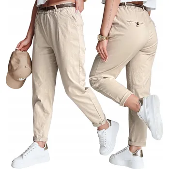 Dámské kalhoty Dámské chino kalhoty s vysokým pasem světle béžové UY2585 - L