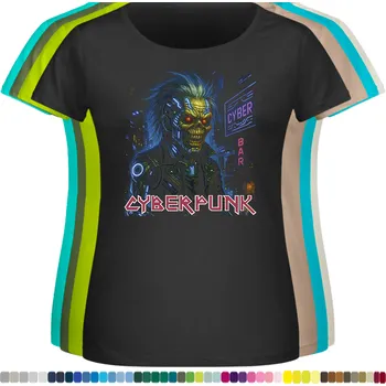 Dámské tričko damske-levne-bavlnene-tricko-digitalni-potisk-punk-robot Barva: Black -černá, velikost: 7XL