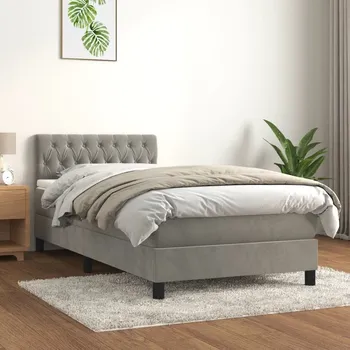 Postel vidaXL Box spring postel s matrací 100x200 cm samet [3141470] Barva: světle šedá