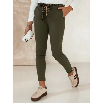 Dámské džíny Dámské kalhoty CHARMYOU Džínové s páskem UY2270 Barva: Olivová, Velikost: L