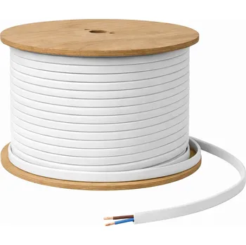 elektrický kabel BÍLÝ PLOCHÝ KABEL GUMA 2x0,75 PRO VÝROBU SVÍTIDEL NA METRY FLEXIBILNÍ DVOUŽILOVÝ