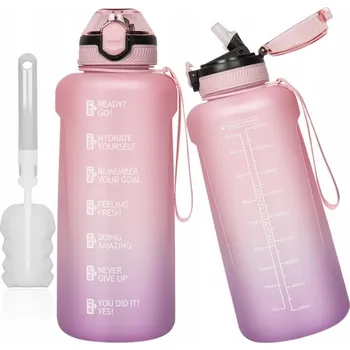 Láhev Láhev na vodu Tritan 2 l se slámkou a ukazatelem času, 2 litry