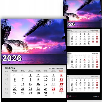 Kalendář Trojdílný kalendář na rok 2026 Zachód słońca nad morzem Premium | Vzory