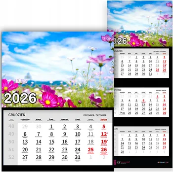 Kalendář Trojdílný kalendář na rok 2026 Kwiaty na łące Premium | Nástěnný kalendář s motivy