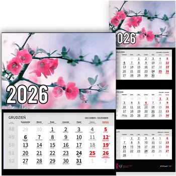 Kalendář Trojdílný kalendář na rok 2026 Wiosna w kwiatach Premium | mnoho vzorů