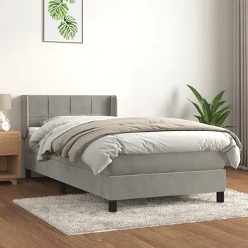 Postel vidaXL Box spring postel s matrací 100x200 cm samet [3130946] Barva: světle šedá