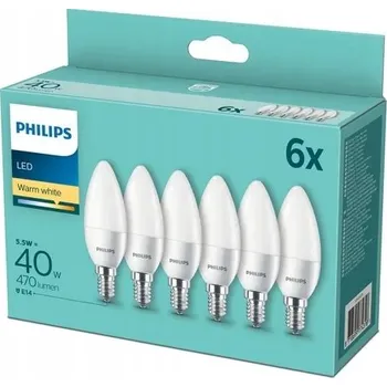 Žárovka PHILIPS SADA 6x LED žárovka E14 4,9W = 40W 2700K TEPLÁ Svíčka 470lm B35