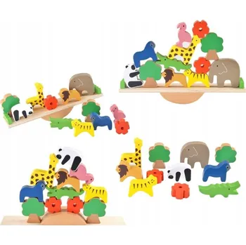 Dřevěná hračka DŘEVĚNÉ STAVEBNICE ZVÍŘÁTKA STAVEBNICE ROVNOVÁŽNÁ DŘEVĚNÁ SADA 13 KS