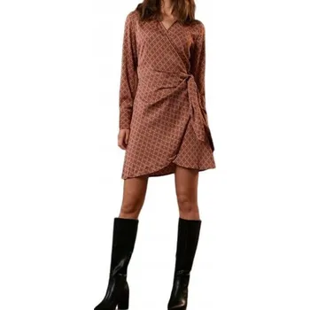 Dámské šaty BAREVNÉ VZOROVANÉ ZAVINOVACÍ MINI ŠATY DLOUHÝ RUKÁV XXS