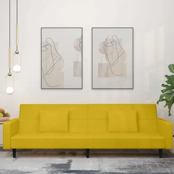 Pohovka vidaXL 2místná rozkládací pohovka se 2 polštáři samet [375818] Barva: Žlutá