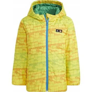 Chlapecká bunda Dětská péřová bunda Adidas žlutá s kapucí, velikost 122