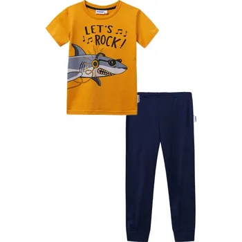 Chlapecké pyžamo Chlapecké pyžamo - krátký rukáv, dlouhé kalhoty Let's Rock - žlutá/navy | Winkiki Kids Wear Velikost: 116